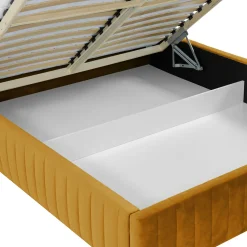 Garnero Arredamenti Letti Oversize-Letto contenitore matrimoniale oversize 180x200 imbottito velluto senape Poffi Tessuto Vellutato Lucido Senape