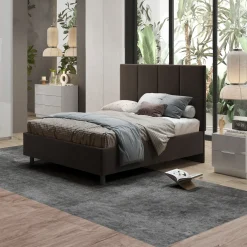 Garnero Arredamenti Letti Matrimoniali|Letti Matrimoniali-Letto contenitore matrimoniale 160x195 imbottito tessuto marrone SleepSolutions Tessuto Velluto Marrone