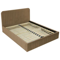 Garnero Arredamenti Letti Matrimoniali|Letti Matrimoniali-Letto contenitore matrimoniale 160x200 imbottito velluto tortora Poffi Tessuto Vellutato Lucido Tortora