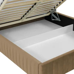 Garnero Arredamenti Letti Matrimoniali|Letti Matrimoniali-Letto contenitore matrimoniale 160x200 imbottito velluto tortora Poffi Tessuto Vellutato Lucido Tortora