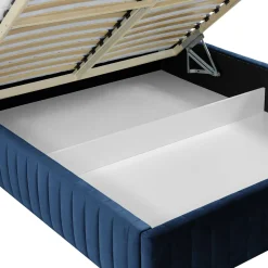 Garnero Arredamenti Letti Matrimoniali|Letti Matrimoniali-Letto contenitore matrimoniale 160x200 imbottito velluto blu Poffi Tessuto Vellutato Lucido Blu