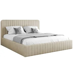 Garnero Arredamenti Letti Oversize-Letto contenitore matrimoniale oversize 180x200 imbottito velluto beige Poffi Tessuto Vellutato Lucido Beige