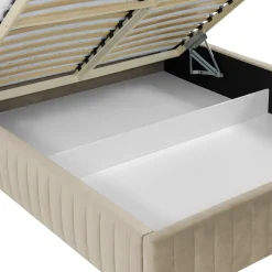Garnero Arredamenti Letti Oversize-Letto contenitore matrimoniale oversize 180x200 imbottito velluto beige Poffi Tessuto Vellutato Lucido Beige