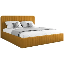 Garnero Arredamenti Letti Matrimoniali|Letti Matrimoniali-Letto contenitore matrimoniale 160x200 imbottito velluto senape Poffi Tessuto Vellutato Lucido Senape