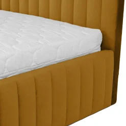 Garnero Arredamenti Letti Matrimoniali|Letti Matrimoniali-Letto contenitore matrimoniale 160x200 imbottito velluto senape Poffi Tessuto Vellutato Lucido Senape