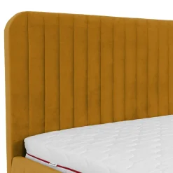 Garnero Arredamenti Letti Matrimoniali|Letti Matrimoniali-Letto contenitore matrimoniale 160x200 imbottito velluto senape Poffi Tessuto Vellutato Lucido Senape