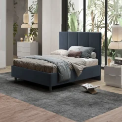 Garnero Arredamenti Letti Matrimoniali|Letti Matrimoniali-Letto contenitore matrimoniale 160x195 imbottito tessuto blu SleepSolutions Tessuto Velluto Blu