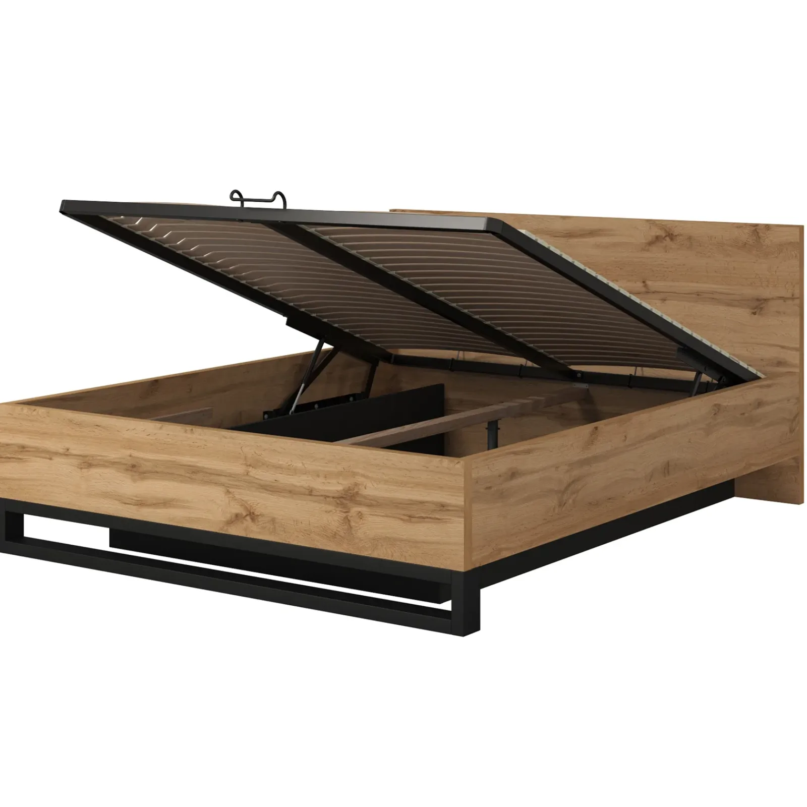 Garnero Arredamenti Letti Matrimoniali|Letti Matrimoniali-Letto contenitore matrimoniale 160x200cm rovere metallo nero Petra