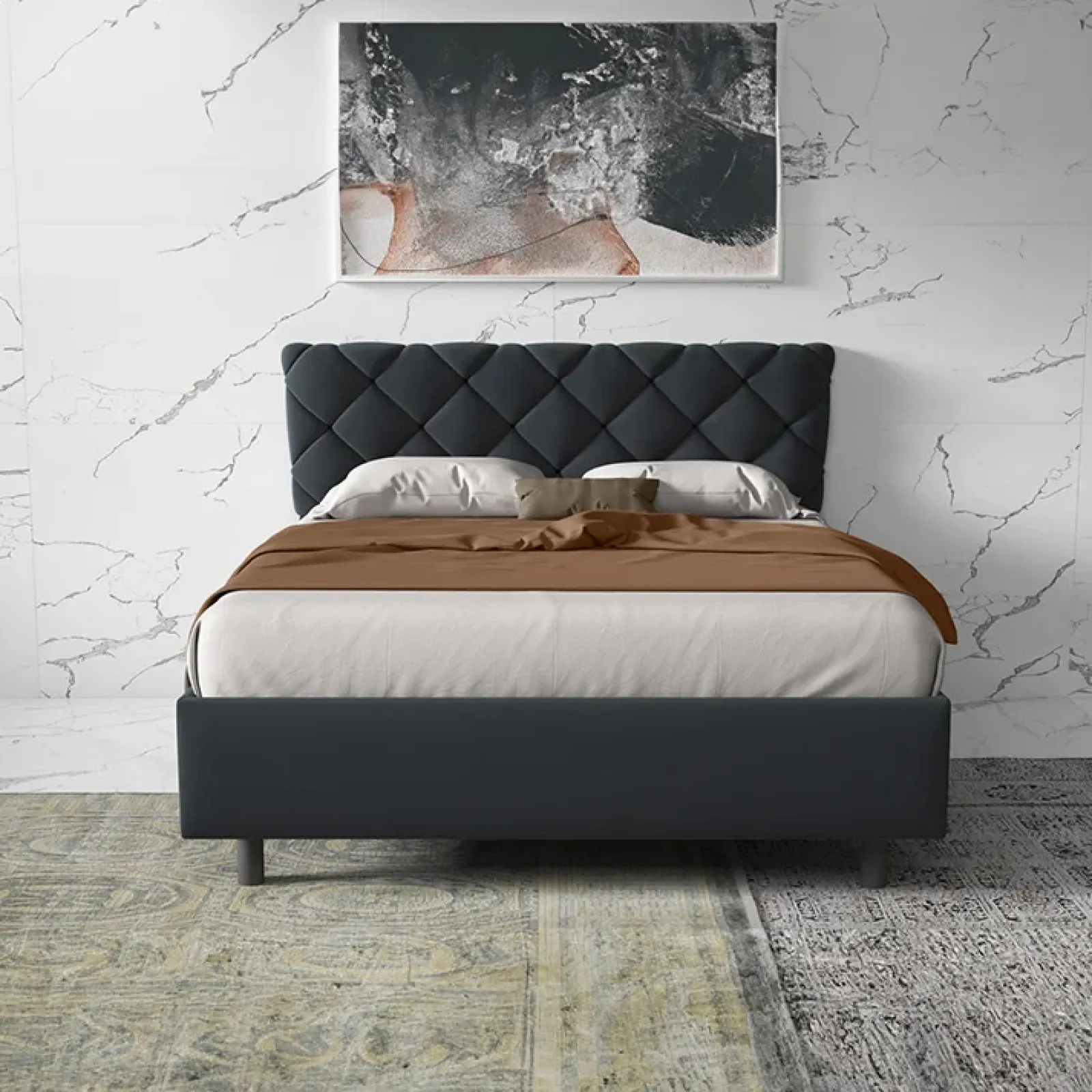 Garnero Arredamenti Letti Matrimoniali|Letti Matrimoniali-Letto contenitore matrimoniale 160x195 imbottito tessuto antracite ZenZone Tessuto Lycra Antracite