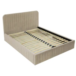 Garnero Arredamenti Letti Matrimoniali|Letti Matrimoniali-Letto contenitore matrimoniale 160x200 imbottito velluto beige Poffi Tessuto Vellutato Lucido Beige