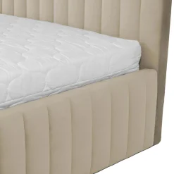 Garnero Arredamenti Letti Matrimoniali|Letti Matrimoniali-Letto contenitore matrimoniale 160x200 imbottito velluto beige Poffi Tessuto Vellutato Lucido Beige