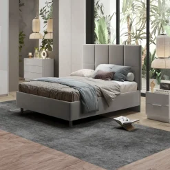 Garnero Arredamenti Letti Matrimoniali|Letti Matrimoniali-Letto contenitore matrimoniale 160x195 imbottito tessuto grigio SleepSolutions Tessuto Velluto Grigio