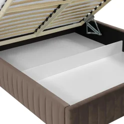 Garnero Arredamenti Letti Matrimoniali|Letti Matrimoniali-Letto contenitore matrimoniale 160x200 imbottito velluto marrone Poffi Tessuto Vellutato Lucido Marrone