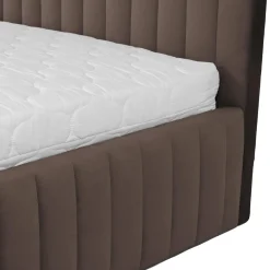 Garnero Arredamenti Letti Matrimoniali|Letti Matrimoniali-Letto contenitore matrimoniale 160x200 imbottito velluto marrone Poffi Tessuto Vellutato Lucido Marrone