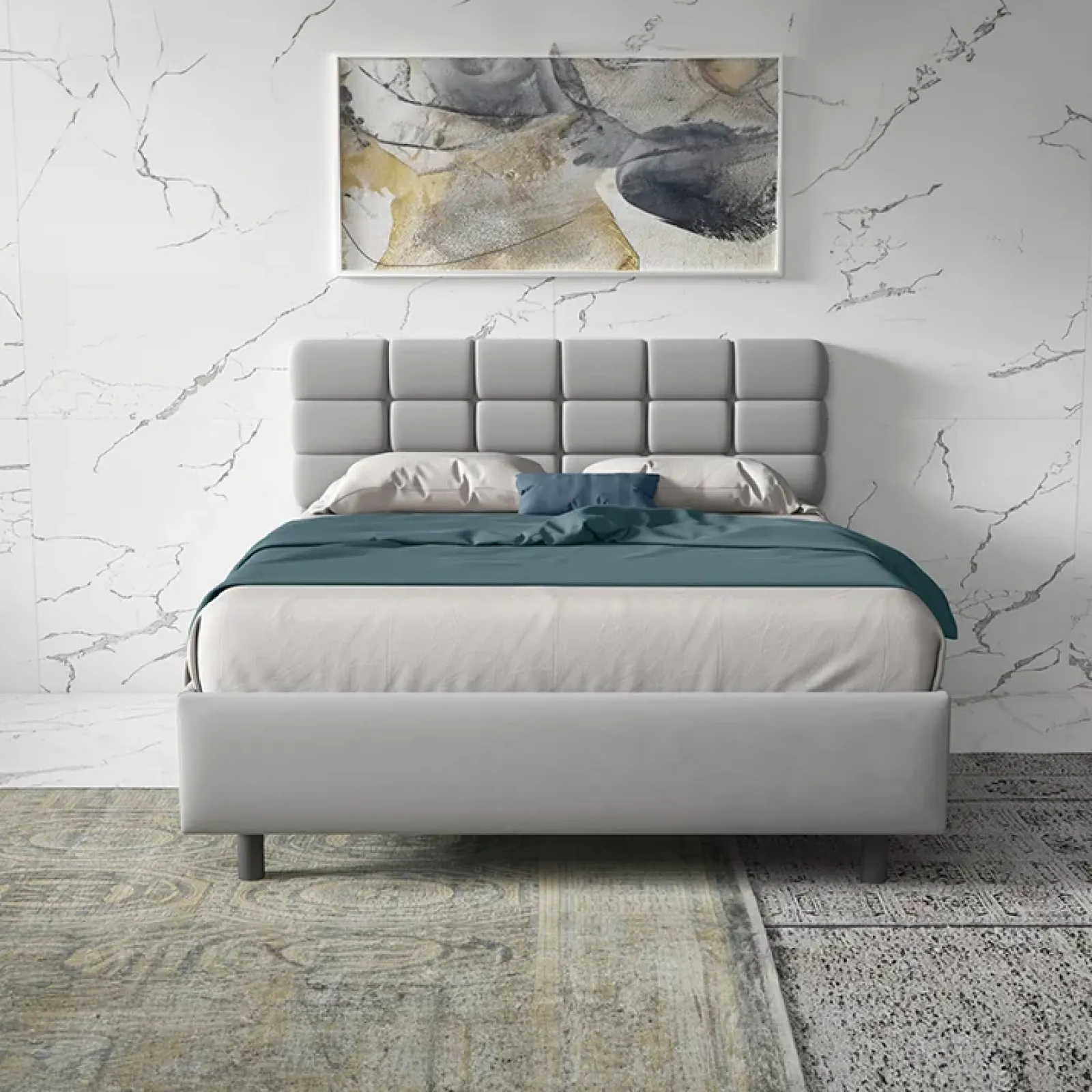Garnero Arredamenti Letti Matrimoniali|Letti Matrimoniali-Letto contenitore matrimoniale 160x195 imbottito tessuto grigio Supreme Sleep Tessuto Lycra Grigio