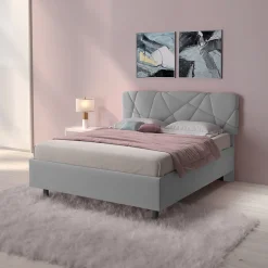 Garnero Arredamenti Letti Matrimoniali|Letti Matrimoniali-Letto contenitore matrimoniale 160x195 imbottito tessuto grigio LuxeSleep Tessuto Lycra Grigio