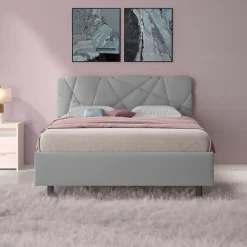 Garnero Arredamenti Letti Matrimoniali|Letti Matrimoniali-Letto contenitore matrimoniale 160x195 imbottito tessuto grigio LuxeSleep Tessuto Lycra Grigio