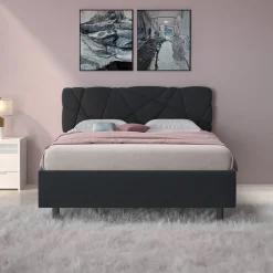 Garnero Arredamenti Letti Matrimoniali|Letti Matrimoniali-Letto contenitore matrimoniale 160x195 imbottito tessuto antracite LuxeSleep Tessuto Lycra Antracite