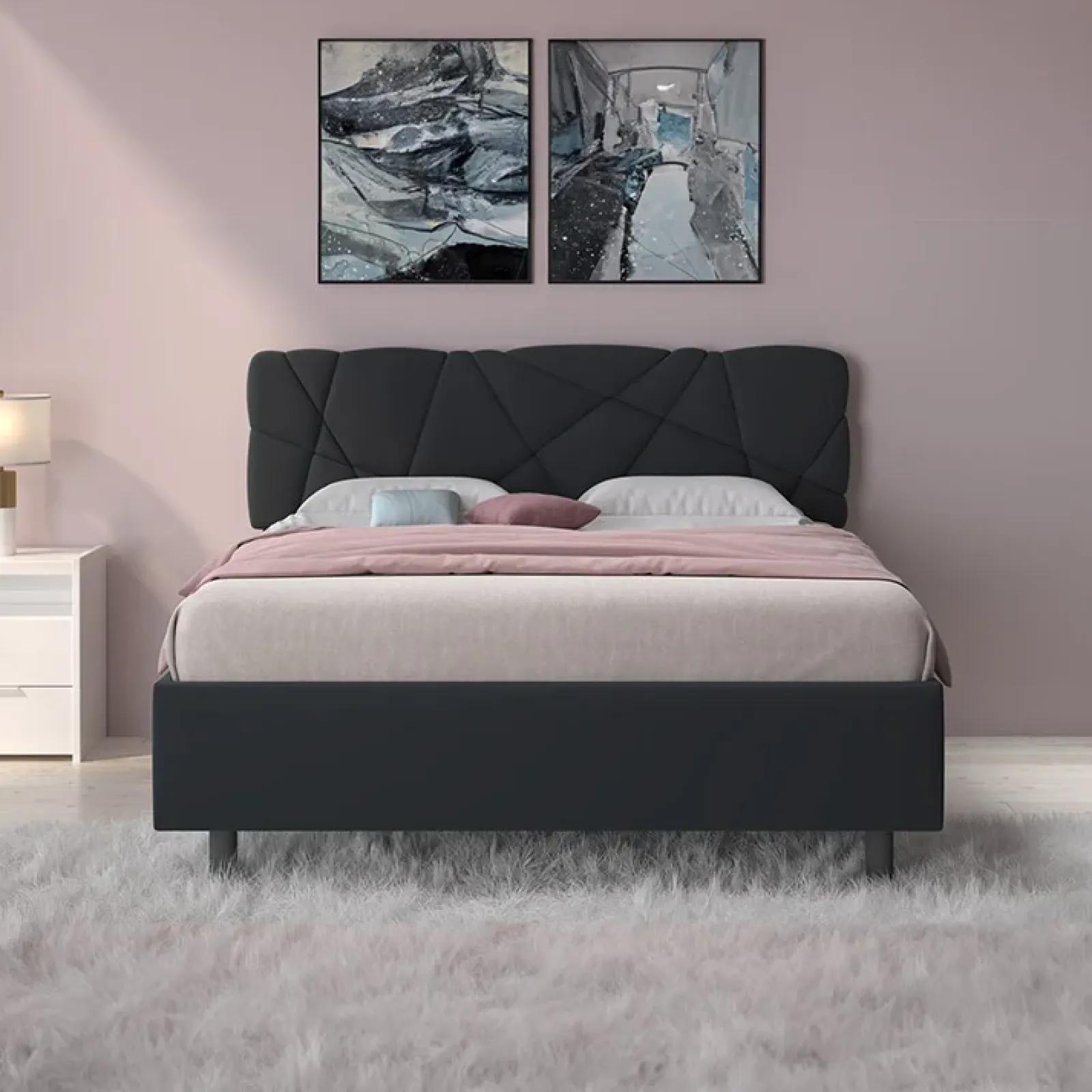 Garnero Arredamenti Letti Matrimoniali|Letti Matrimoniali-Letto contenitore matrimoniale 160x195 imbottito tessuto antracite LuxeSleep Tessuto Lycra Antracite