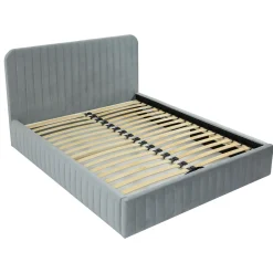 Garnero Arredamenti Letti Matrimoniali|Letti Matrimoniali-Letto contenitore matrimoniale 160x200 imbottito velluto grigio Poffi Tessuto Vellutato Lucido Grigio