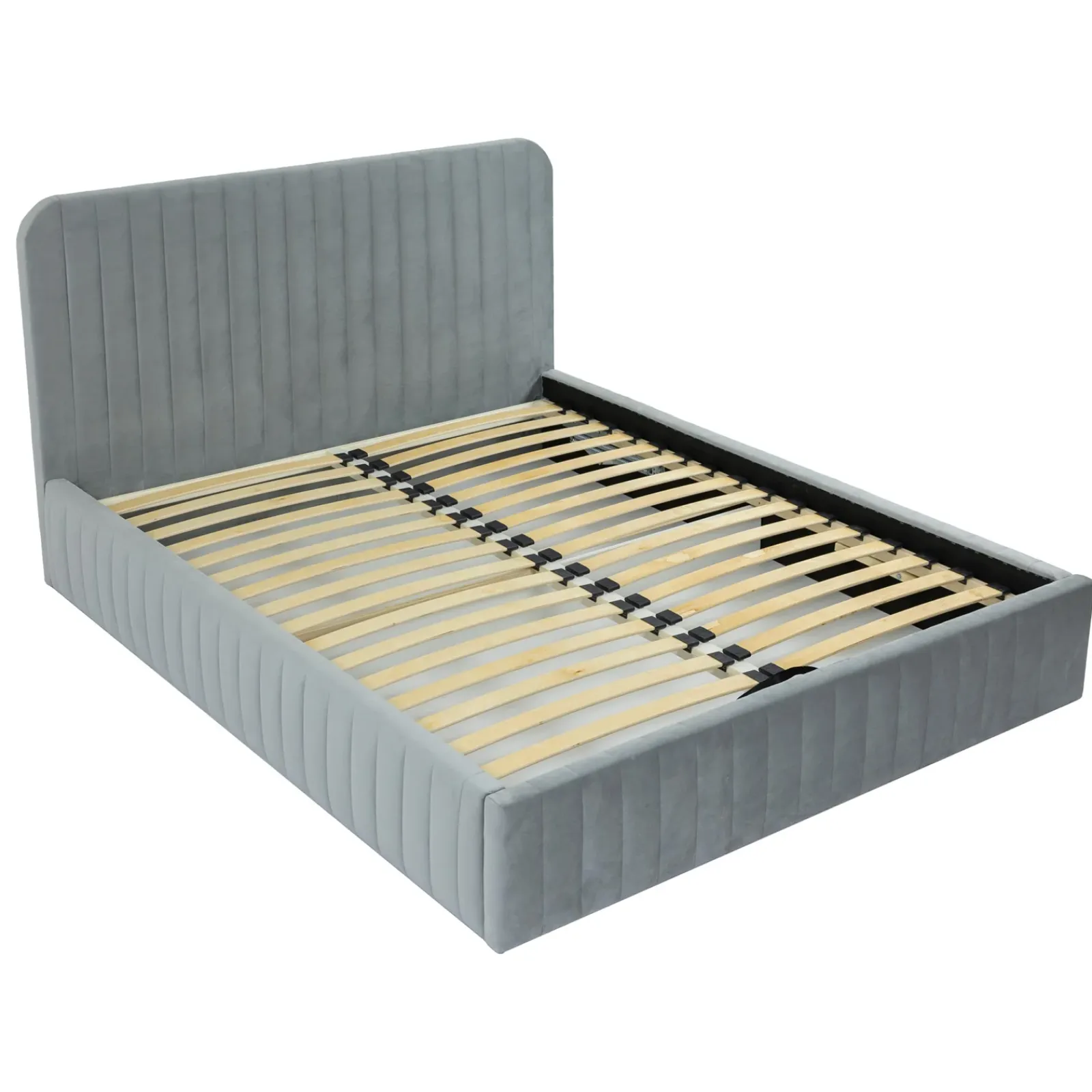 Garnero Arredamenti Letti Matrimoniali|Letti Matrimoniali-Letto contenitore matrimoniale 160x200 imbottito velluto grigio Poffi Tessuto Vellutato Lucido Grigio