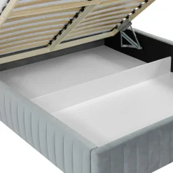 Garnero Arredamenti Letti Matrimoniali|Letti Matrimoniali-Letto contenitore matrimoniale 160x200 imbottito velluto grigio Poffi Tessuto Vellutato Lucido Grigio