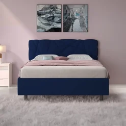 Garnero Arredamenti Letti Piazza E Mezza|Letti Per Bambini E Ragazzi-Letto contenitore una piazza e mezza 120x195 imbottito tessuto blu LuxeSleep Tessuto Lycra Blu