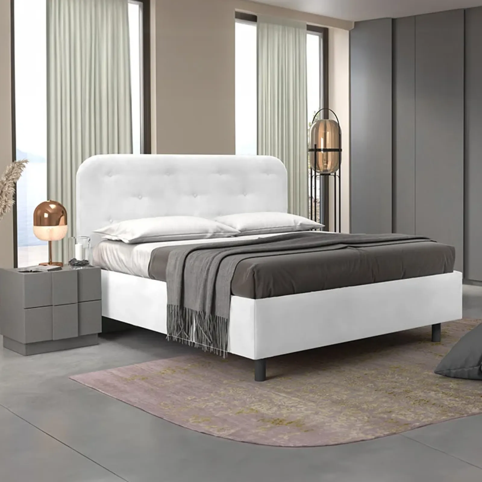 Garnero Arredamenti Letti Piazza E Mezza|Letti Per Bambini E Ragazzi-Letto contenitore una piazza e mezza 120x195cm imbottito ecopelle bianco DreamLift Tessuto Ecopelle Bianco