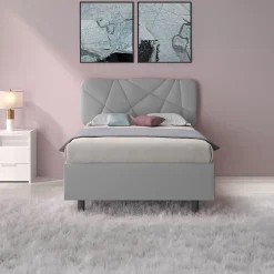 Garnero Arredamenti Letti Piazza E Mezza|Letti Per Bambini E Ragazzi-Letto contenitore una piazza e mezza 120x195cm imbottito tessuto grigio LuxeSleep Tessuto Lycra Grigio