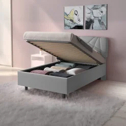Garnero Arredamenti Letti Piazza E Mezza|Letti Per Bambini E Ragazzi-Letto contenitore una piazza e mezza 120x195cm imbottito tessuto grigio LuxeSleep Tessuto Lycra Grigio