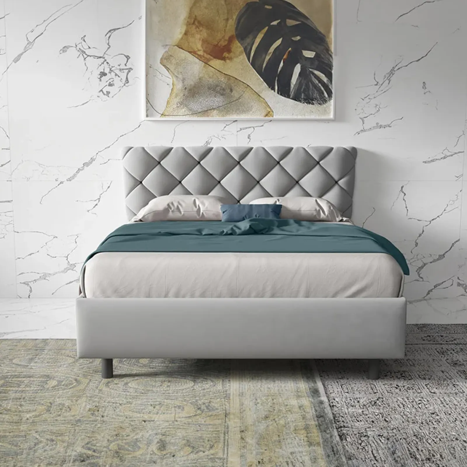 Garnero Arredamenti Letti Piazza E Mezza|Letti Per Bambini E Ragazzi-Letto contenitore una piazza e mezza 120x195cm imbottito tessuto grigio ZenZone