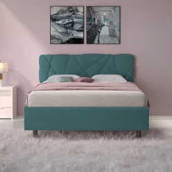 Garnero Arredamenti Letti Piazza E Mezza|Letti Per Bambini E Ragazzi-Letto contenitore una piazza e mezza 120x195cm imbottito tessuto petrolio LuxeSleep Tessuto Lycra Petrolio