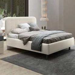Garnero Arredamenti Letti Piazza E Mezza|Letti Per Bambini E Ragazzi-Letto contenitore una piazza e mezza 120x195cm imbottito tessuto bianco sabbia DreamLift Tessuto Woven Bianco