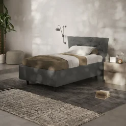 Garnero Arredamenti Letti Piazza E Mezza|Letti Per Bambini E Ragazzi-Letto contenitore una piazza e mezza 120x195 imbottito tessuto antracite DreamSpace Tessuto Woven Antracite