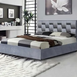 Garnero Arredamenti Letti Matrimoniali|Letti Matrimoniali-Letto imbottito matrimoniale in velluto con contenitore 160x200cm grigio Arena