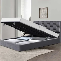 Garnero Arredamenti Letti Matrimoniali|Letti Matrimoniali-Letto imbottito matrimoniale in velluto con contenitore 160x200cm grigio Arena