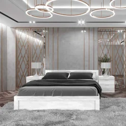 Garnero Arredamenti Letti Matrimoniali|Letti Matrimoniali-Letto matrimoniale con comodini 160x200cm bianco lucido Alina