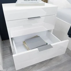 Garnero Arredamenti Letti Matrimoniali|Letti Matrimoniali-Letto matrimoniale con comodini 160x200cm bianco lucido Alina