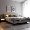 Garnero Arredamenti Letti Matrimoniali|Letti Matrimoniali-Letto matrimoniale contenitore 160x200cm con LED e presa USB-C grigio nero rovere Luna