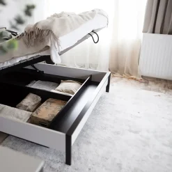 Garnero Arredamenti Letti Matrimoniali|Letti Matrimoniali-Letto matrimoniale contenitore 160x200cm con LED e presa USB-C grigio nero rovere Luna