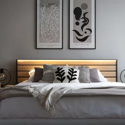 Garnero Arredamenti Letti Matrimoniali|Letti Matrimoniali-Letto matrimoniale contenitore 160x200cm con LED e presa USB-C grigio nero rovere Luna