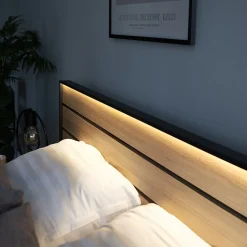 Garnero Arredamenti Letti Matrimoniali|Letti Matrimoniali-Letto matrimoniale contenitore 160x200cm con LED e presa USB-C grigio nero rovere Luna