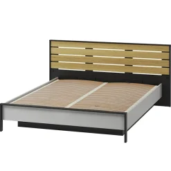 Garnero Arredamenti Letti Matrimoniali|Letti Matrimoniali-Letto matrimoniale contenitore 160x200cm con LED e presa USB-C grigio nero rovere Luna