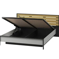 Garnero Arredamenti Letti Matrimoniali|Letti Matrimoniali-Letto matrimoniale contenitore 160x200cm con LED e presa USB-C grigio nero rovere Luna