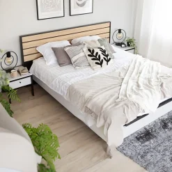 Garnero Arredamenti Letti Matrimoniali|Letti Matrimoniali-Letto matrimoniale contenitore 160x200cm con LED e presa USB-C grigio nero rovere Luna