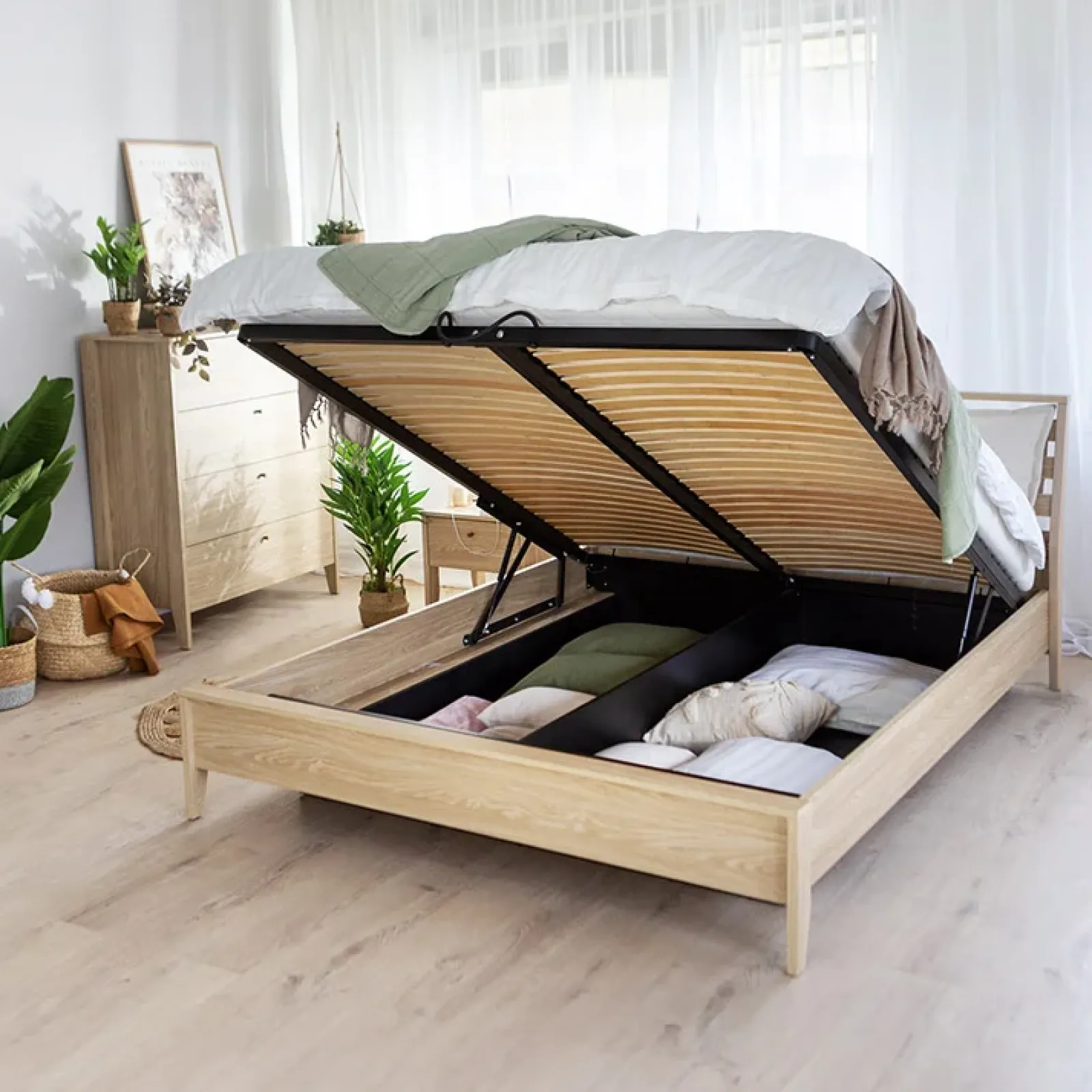 Garnero Arredamenti Letti Matrimoniali|Letti Matrimoniali-Letto matrimoniale contenitore 160x200cm rovere Noor