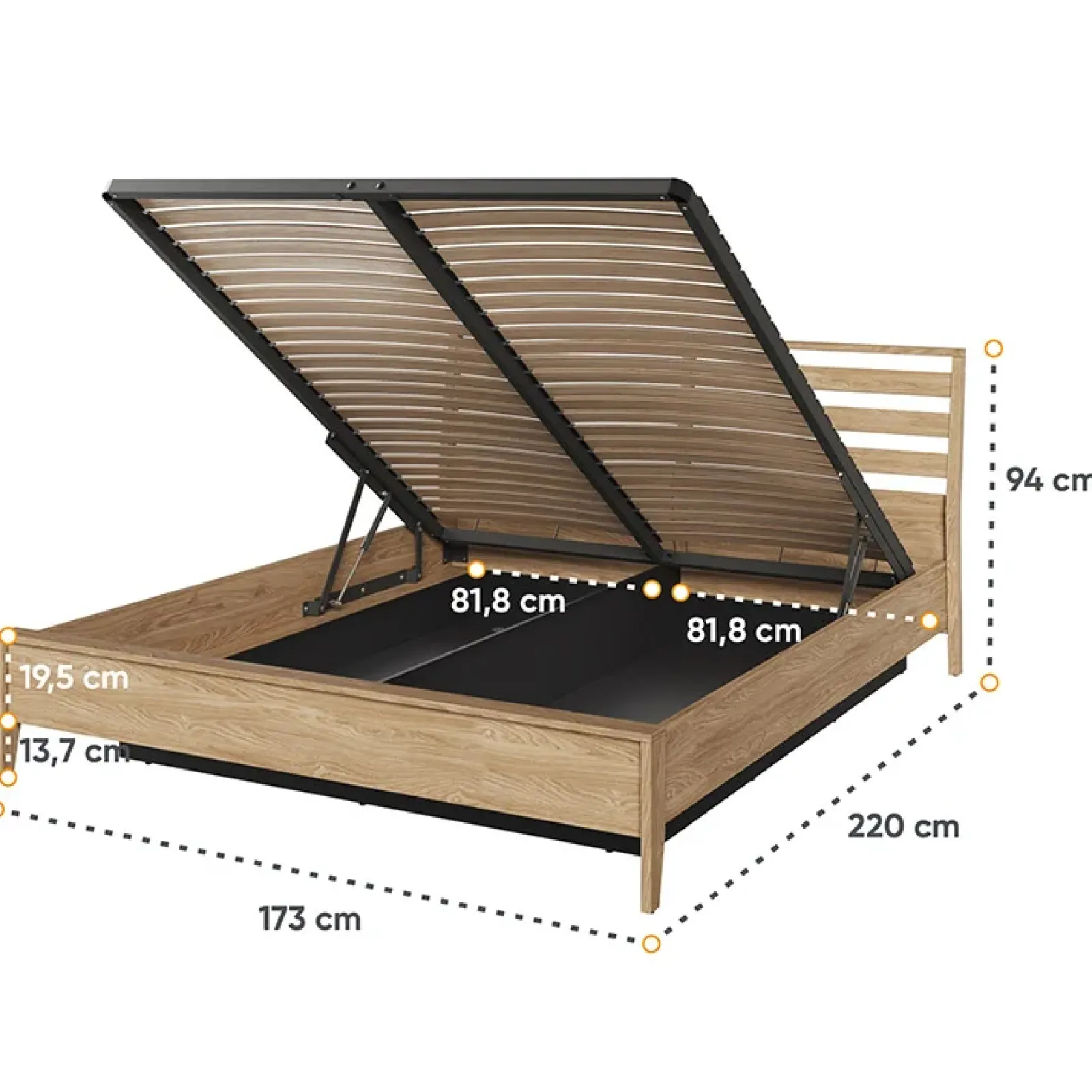 Garnero Arredamenti Letti Matrimoniali|Letti Matrimoniali-Letto matrimoniale contenitore 160x200cm rovere Noor