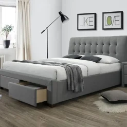 Garnero Arredamenti Letti Matrimoniali|Letti Matrimoniali-Letto matrimoniale in tessuto con cassettoni 160x200cm grigio Anita Gihome®