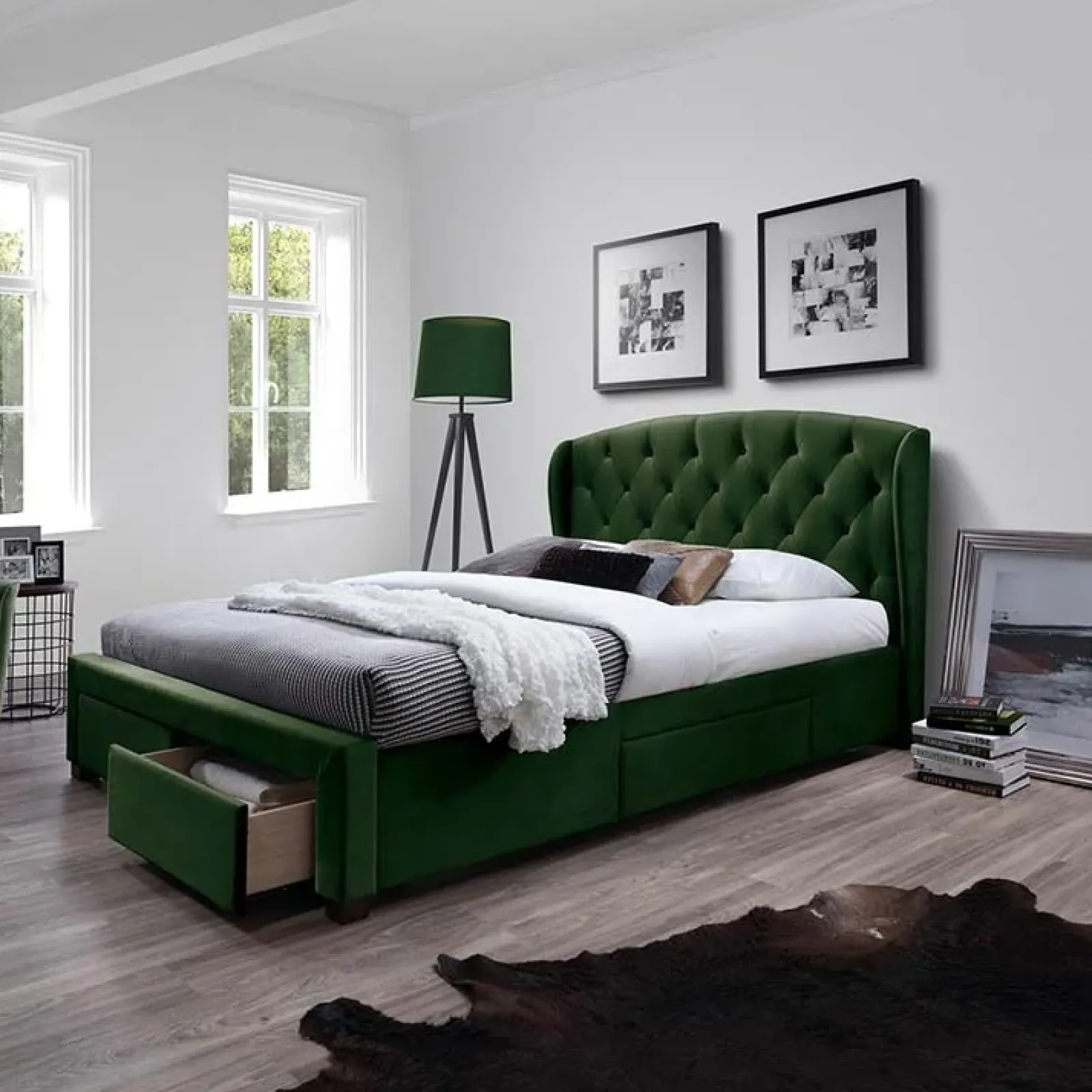 Garnero Arredamenti Letti Matrimoniali|Letti Matrimoniali-Letto matrimoniale in tessuto160x200cm scuro Ravello Gihome® Verde