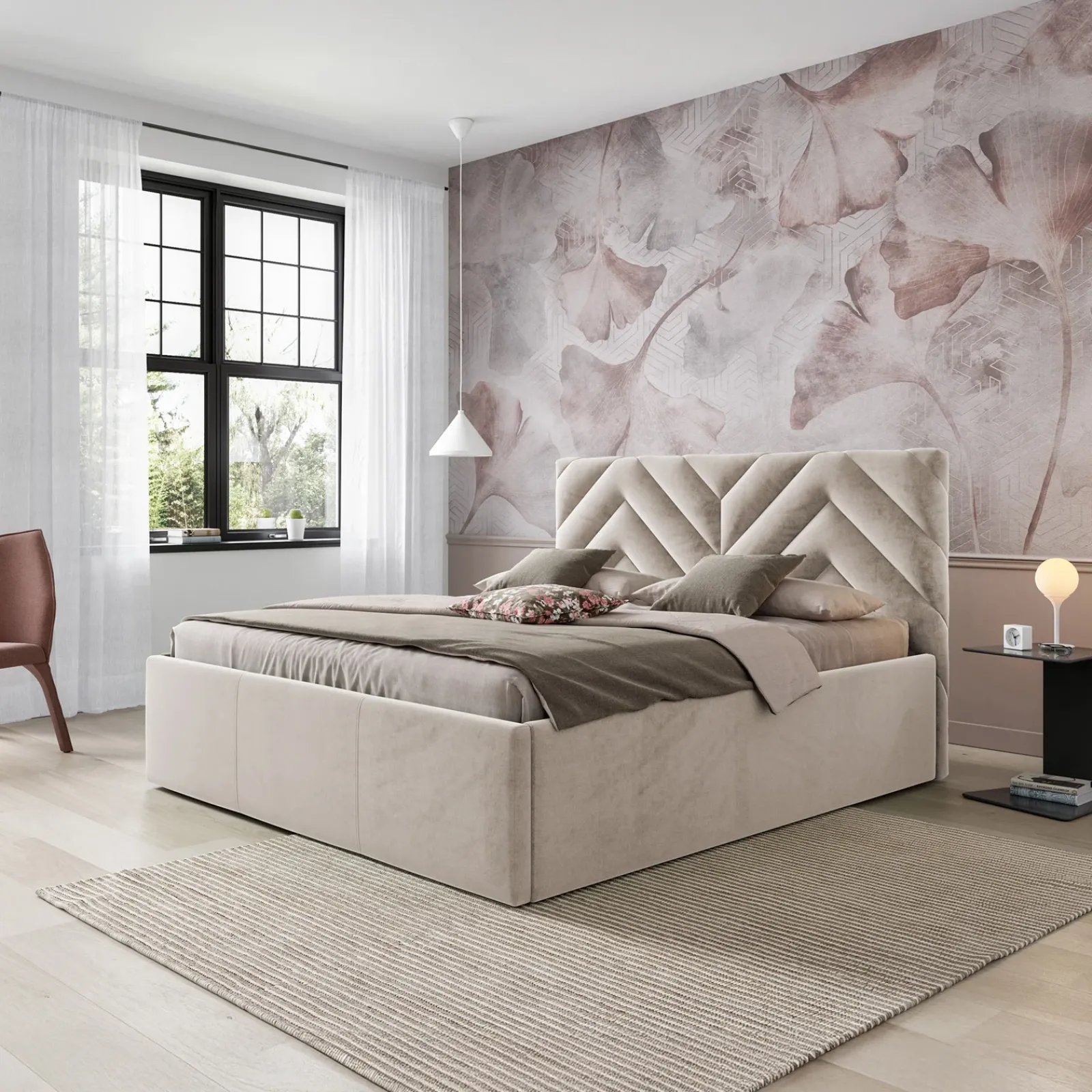 Garnero Arredamenti Letti Oversize-Letto matrimoniale oversize 180x200 cm con rete contenitore imbottito beige Polaris